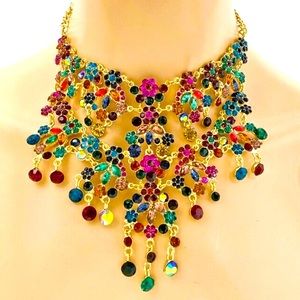Vintage Natasha Multicolor  Rhinestones Statement  Necklace